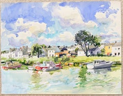 Érizac, village côtier français avec ses bateaux de pêche – Aquarelle