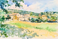 La Roque d’Anthéron Provençal Village Landscape Watercolour Painting