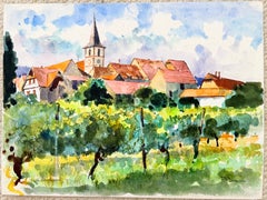 Mittelbergheim Alsace Village & Vineyard Summers Say Watercolour Landscape