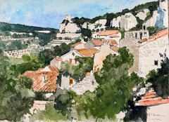 Simiane French Blue Sky Hilltop Village with Cliffs and Terracotta Rooftops