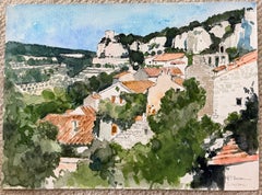 Simiane French Blue Sky Hilltop Village with Cliffs and Terracotta Rooftops