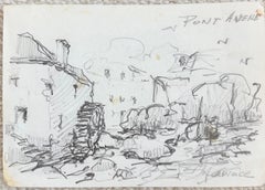 Französische Bleistift-Landschaftsstudie von Pont-Aven in der Bretagne, Frankreich