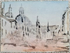 Paris Skyline with the River Seine, Bridge and Notre-Dame at Sunset Watercolour