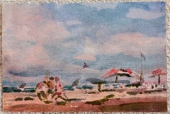 Figures and Parasols on a French Beach Beneath a Summer Sky