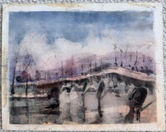 Parisian Bridge over the River Seine Beneath a Dramatic Sky