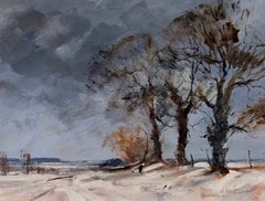 Snow Covered Norfolk Country Lane with Figures & Winter Trees English Landscape