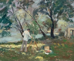 Fine 20thC English Impressionist Oil Painting Artist Painting Summer Meadows