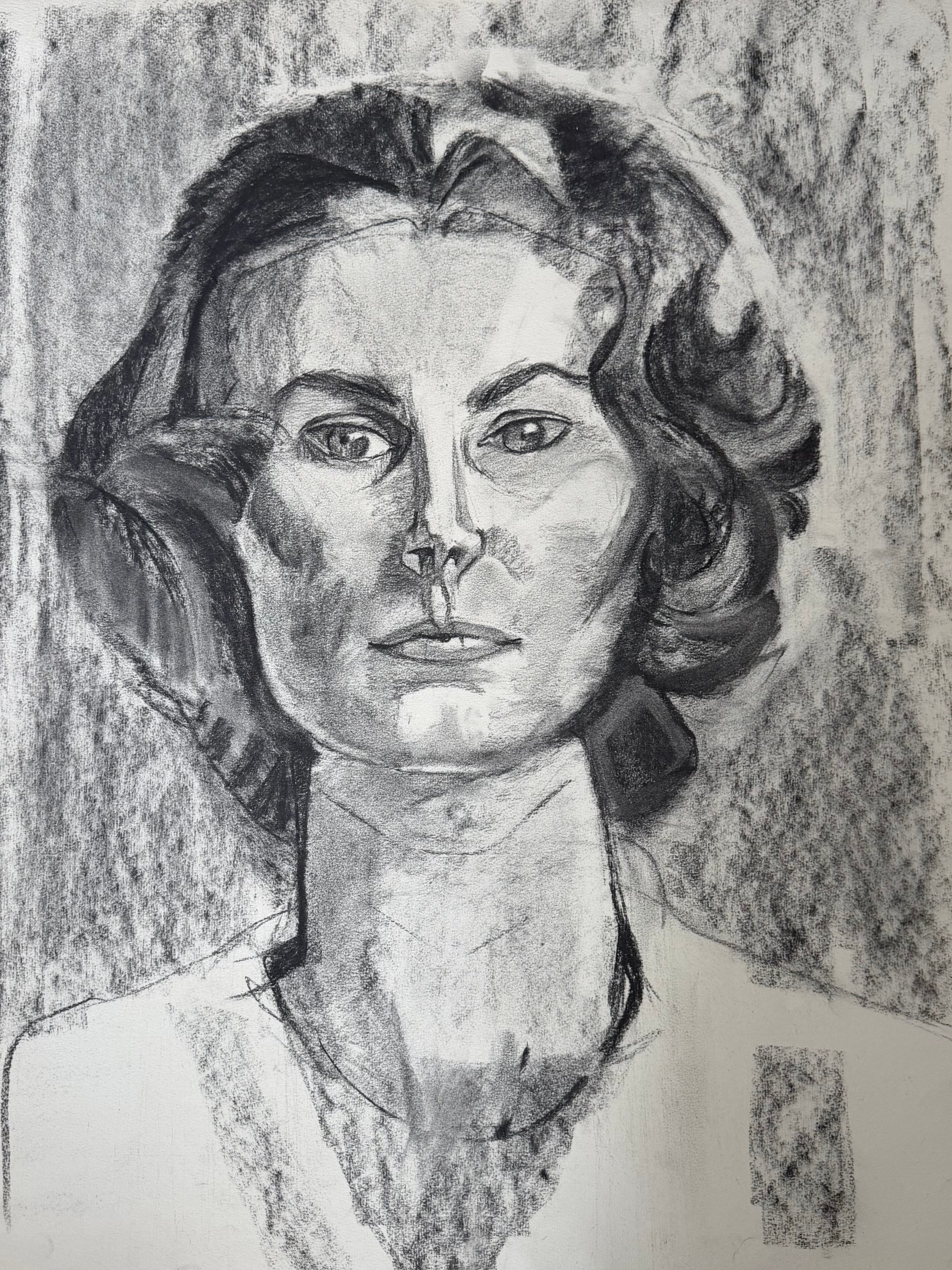French Modernist Female Portrait Study in Charcoal and Pencil, 20th Century