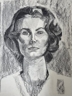 Étude de portrait féminin moderniste française au fusain et au crayon, XXe siècle