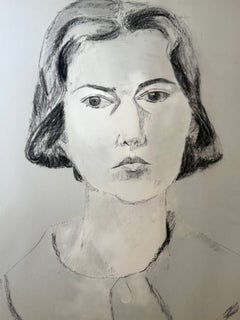 Étude de portrait féminin moderniste française. Dessin au fusain et au crayon. XXe siècle