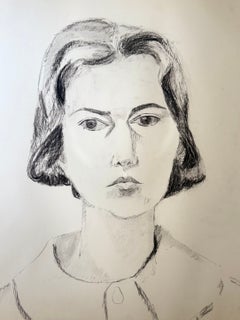 Étude de portrait féminin moderniste française. Dessin au fusain et au crayon. XXe siècle