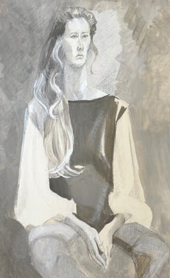 Femme assise aux cheveux longs : portrait monochrome de l'art moderniste français
