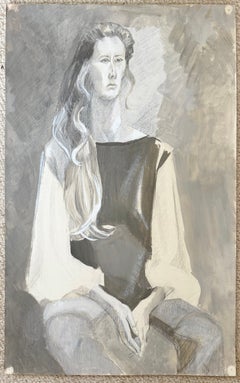 Femme assise aux cheveux longs : portrait monochrome de l'art moderniste français