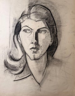 Cubist Lady Posed French Modernist Portrait Drawing 20th Century