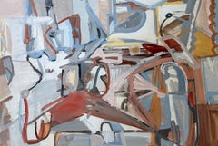 Abstraktes Stadtbild – französisches modernistisches kubistisches Architektur-Gouache-Gemälde
