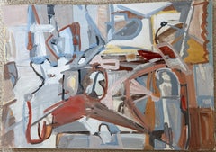 1950's Abstract Cityscape French Modernist Architectural Gouache Painting