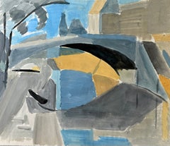 Abstraktes Stadtbild – französisches modernistisches kubistisches Architektur-Gouache-Gemälde