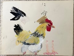 Cockerel French Modernist Farmyard Animal Study Gouache Painting