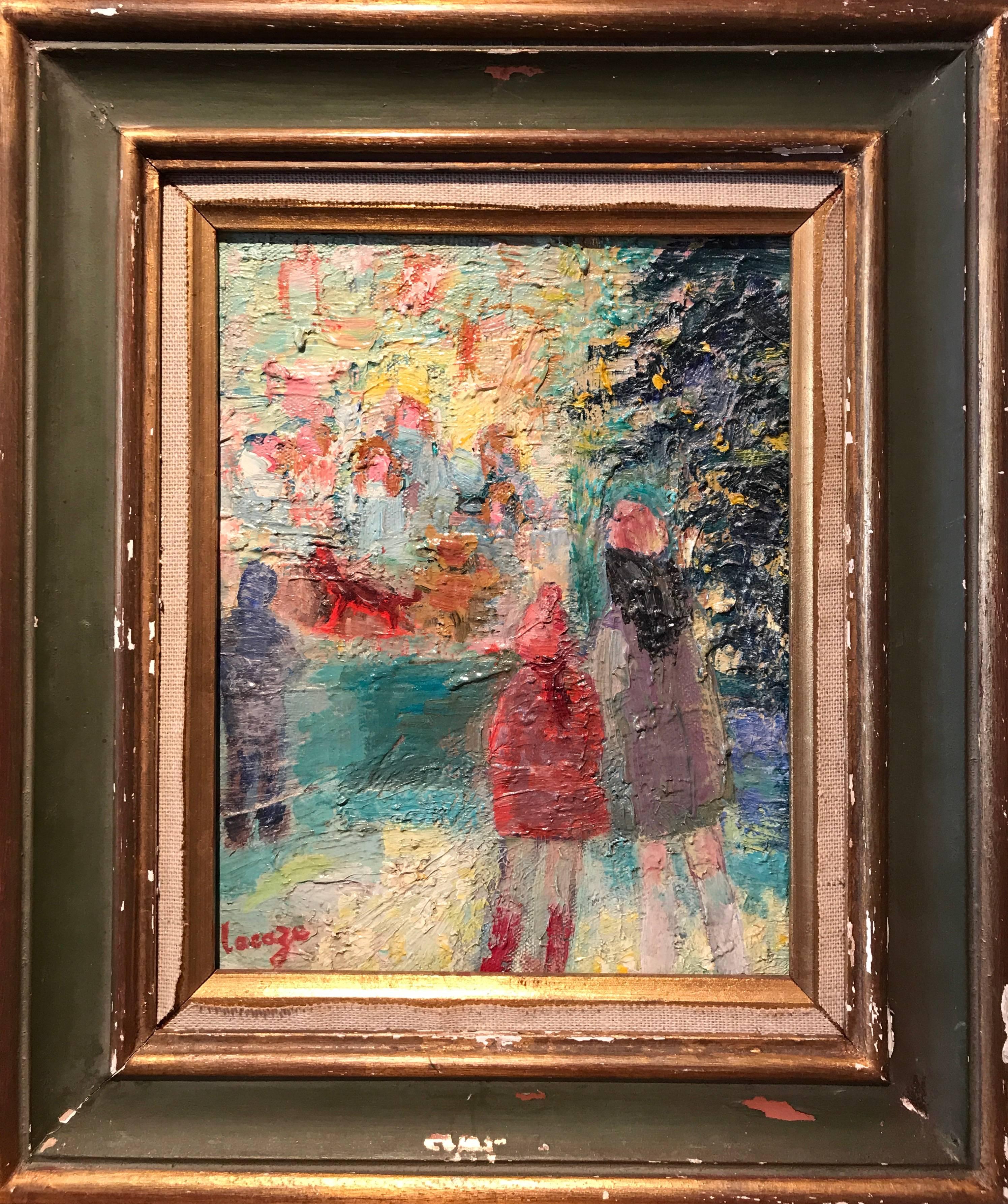 1960'S FRENCH IMPRESSIONIST OIL PAINTING SHOPPING IN PARIS - Painting by Germaine Lacaze