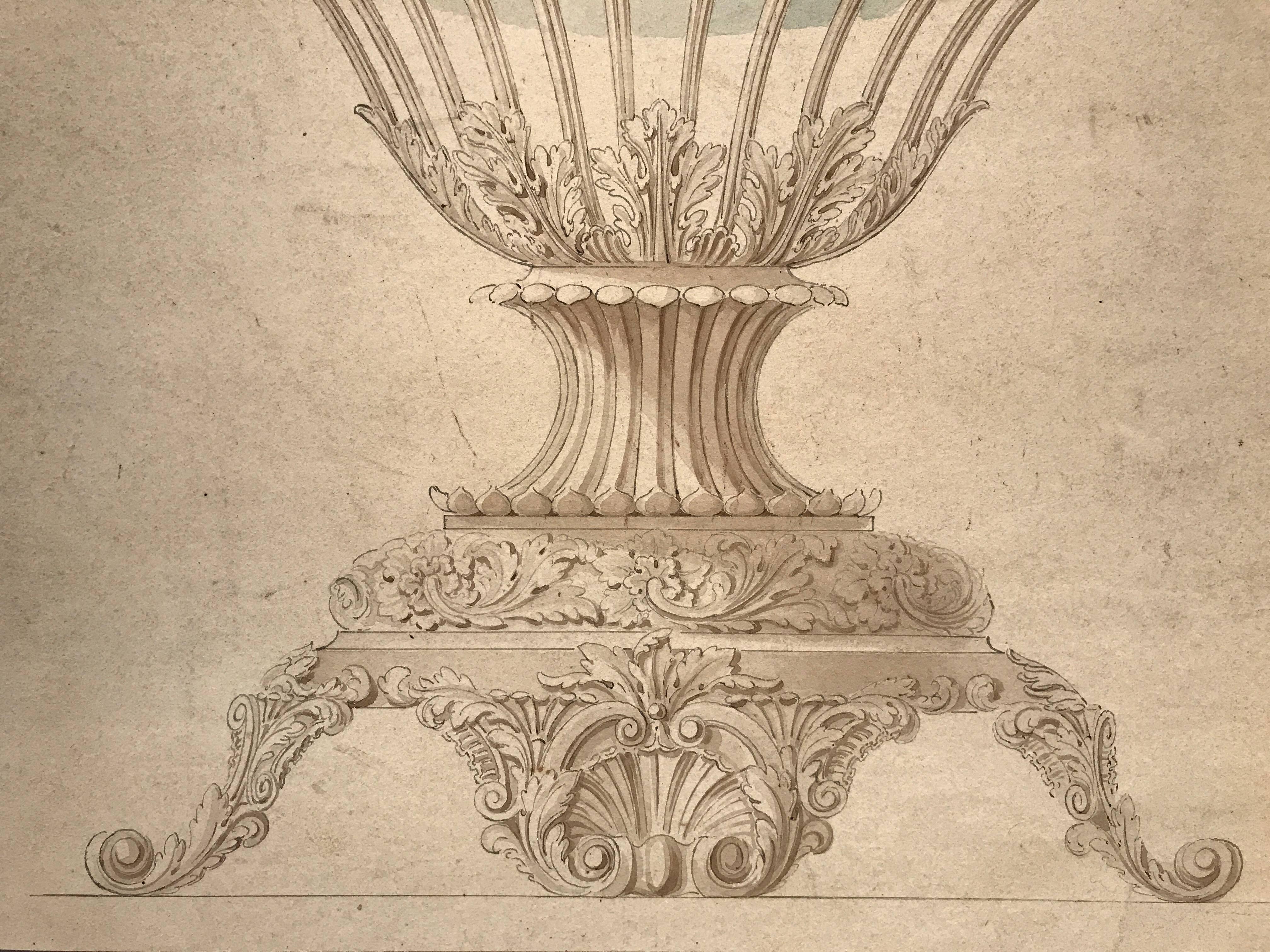 Fine 18th Century French Rococo Drawing Jardiniere Wine Design - Art by Unknown