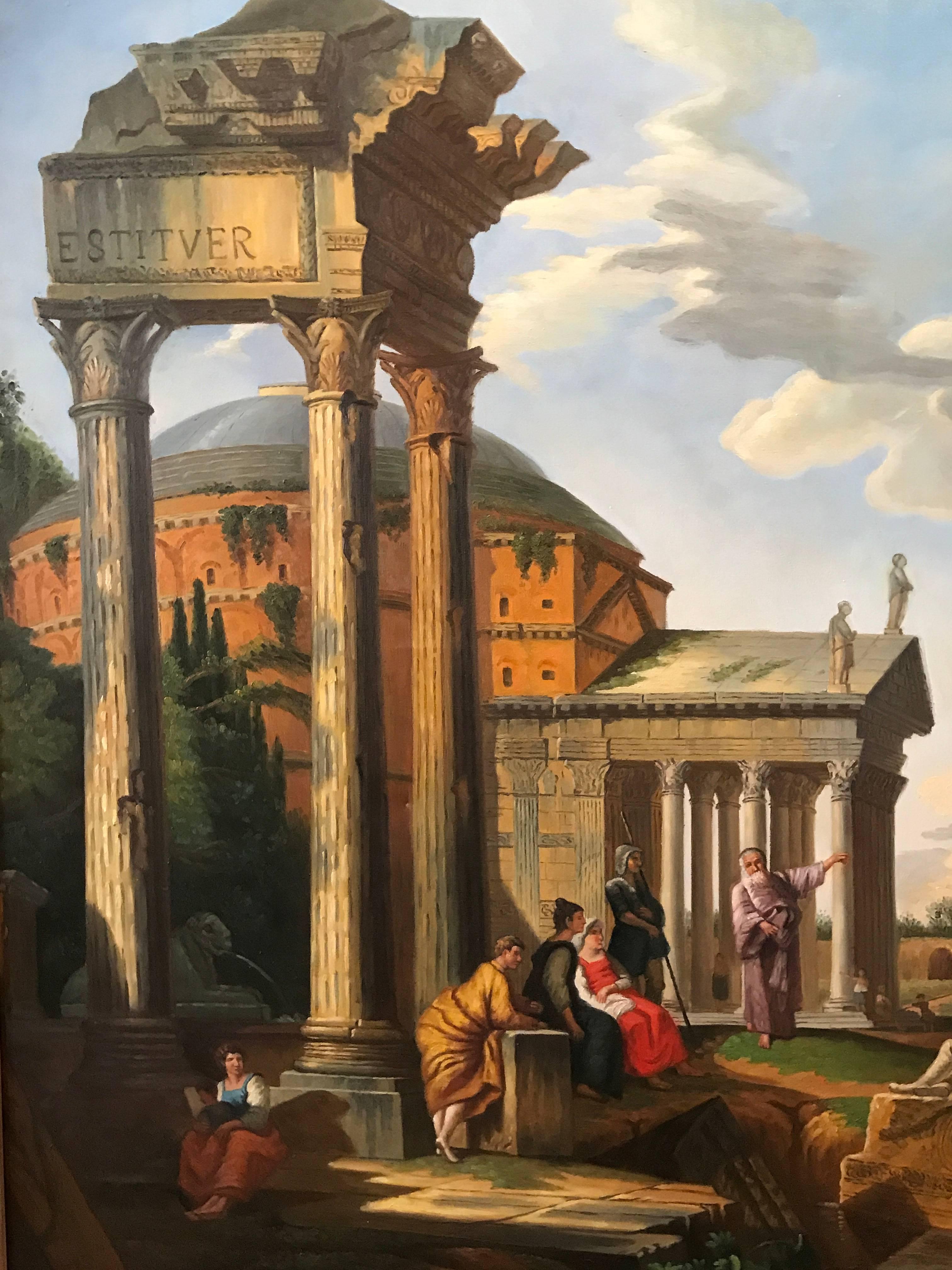 Enormous Italian Classical Roman Ruins Grand Tour Oil Painting 2