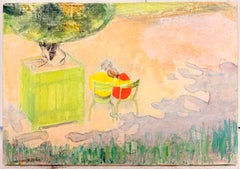 Couple Seated Beneath a Tree in a Paris Park French Modernist Painting 20th. C