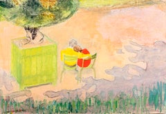Couple Seated Beneath a Tree in a Paris Park French Modernist Painting 20th. C