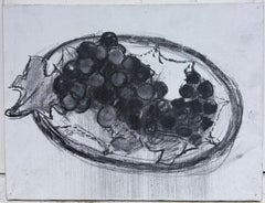 Black and White Still Life of Grapes French Modernist 20th.C Charcoal Painting