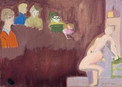 Figuras contemplando a una modelo desnuda. Pintura al óleo del modernismo francés del siglo XX