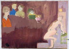 Figures Watching a Nude Model French Modernist 20th Century Oil Painting