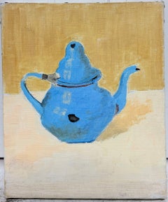 Blue Teapot In Yellow Still Life Interior French 20th.C Modernist Oil Painting