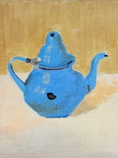 Blue Teapot In Yellow Still Life Interior French 20th.C Modernist Oil Painting
