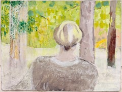 Blonde Figure Looking Out to Woodland French Modernist 20th Century Oil Painting