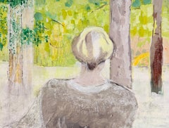 Blonde Figure Looking Out to Woodland French Modernist 20th Century Oil Painting