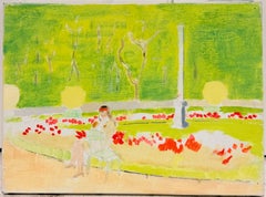 Figure Reading Among Red Poppies in the Jardin du Luxembourg Modernist 20th.C