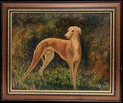 Portrait of Tan Greyhound in Woodland Landscape English School Sporting Oil