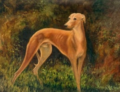 Portrait of Tan Greyhound in Woodland Landscape English School Sporting Oil