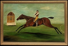 English Naive Race Horse & Jockey 18th Century Stye British Equestrian Painting