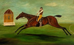 English Naive Race Horse & Jockey 18th Century Stye British Equestrian Painting