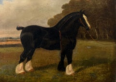 Hackney Horse in Country Landscape Fine 19th.C British Equestrian Oil Painting