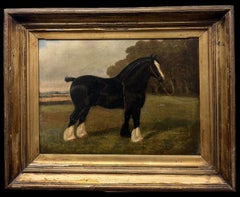 Hackney Horse in Country Landscape Fine 19th.C British Equestrian Oil Painting