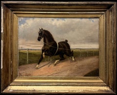 19th Century British Equestrian Oil Prize Hackney Horse Trotting in a Landscape