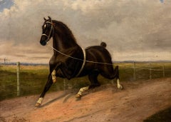 19th Century British Equestrian Oil Prize Hackney Horse Trotting in a Landscape