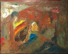 Pittura ad olio astratta espressionista britannica originale Artista sconosciuto