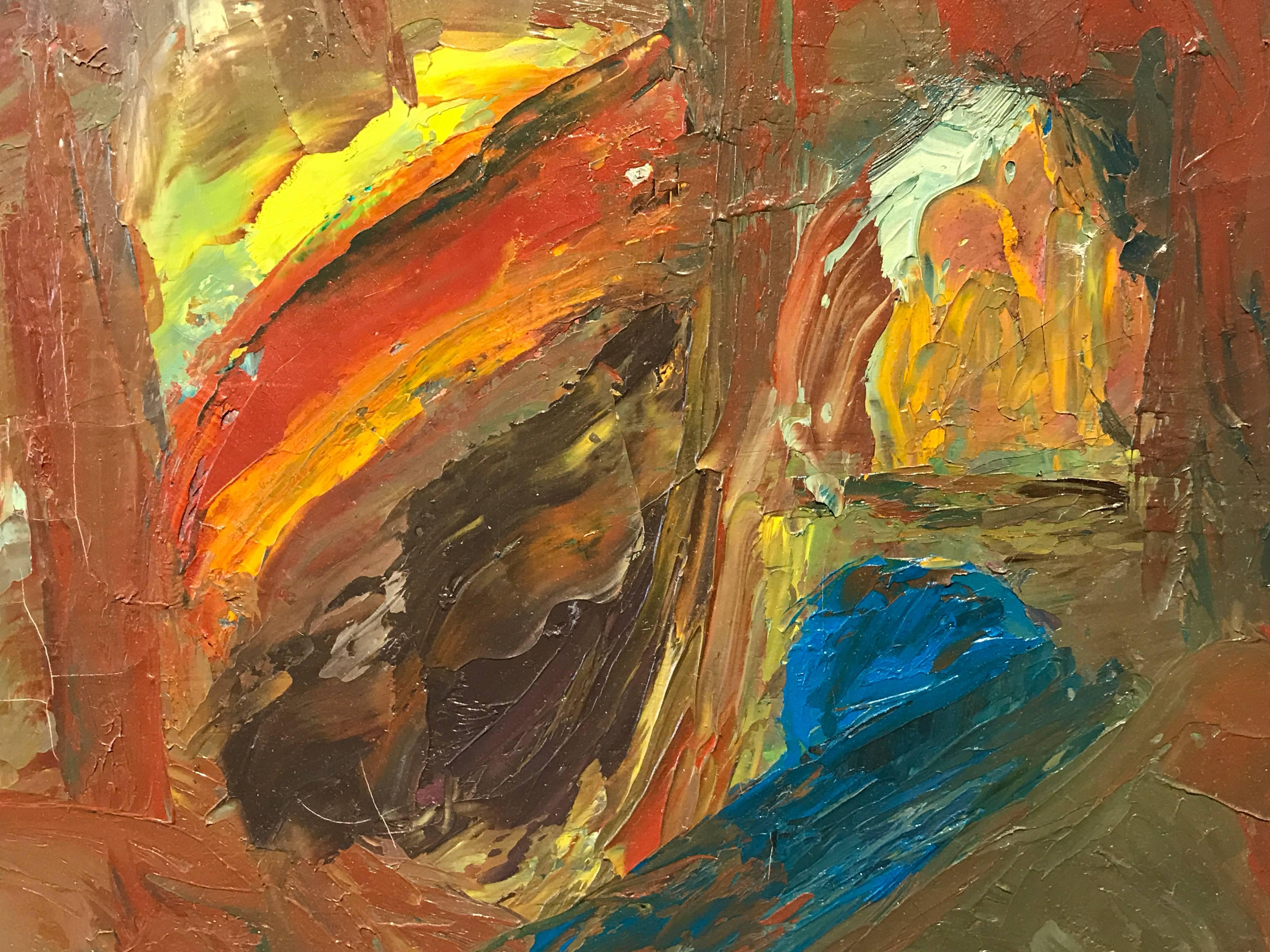 Peinture à l'huile expressionniste britannique originale et abstraite non découverte d'un artiste - Expressionnisme abstrait Painting par Isaiah Gerard Calleja
