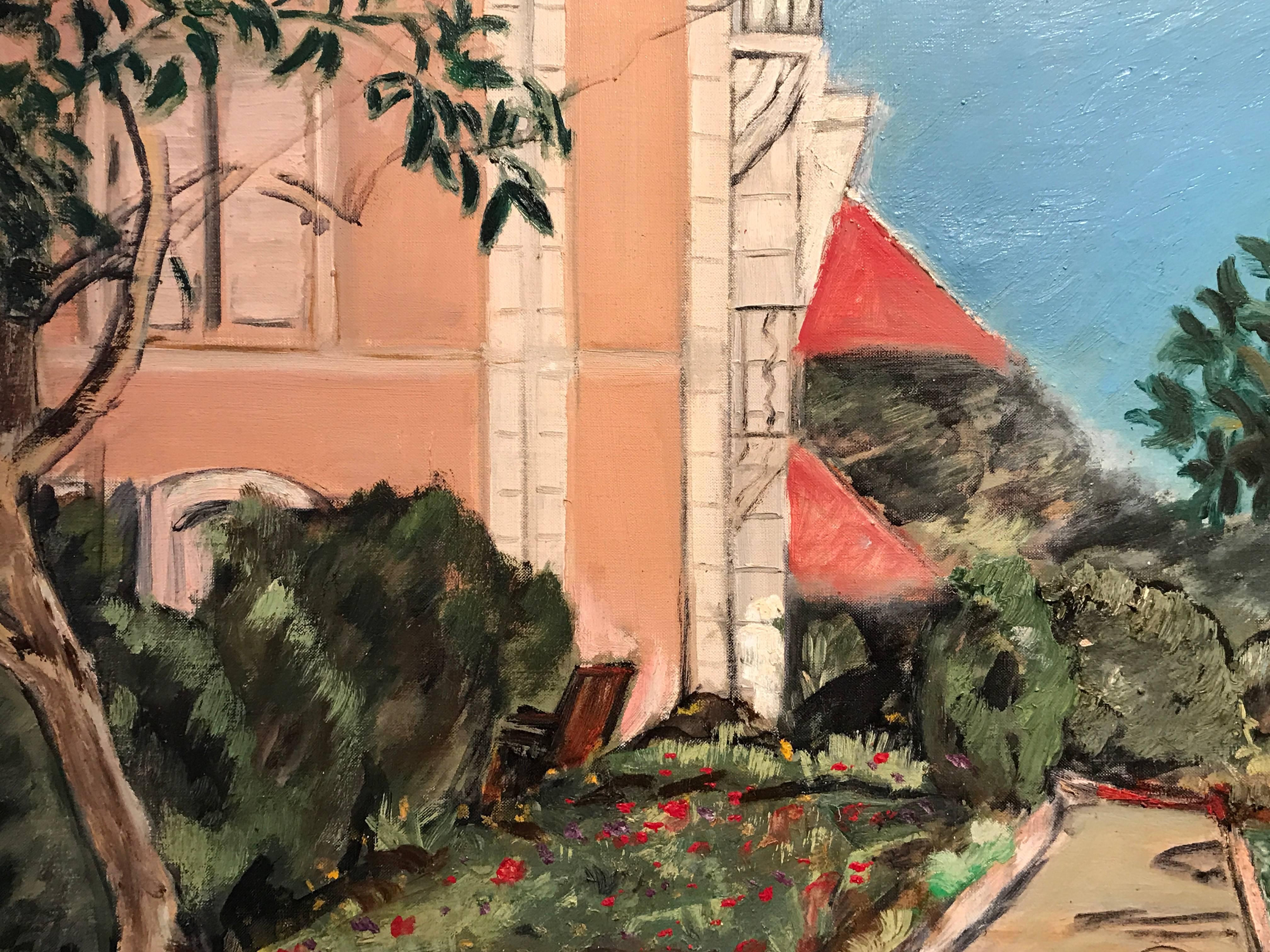 1950's French Original Post-Impressionist Oil Painting Chateau Gardens 4