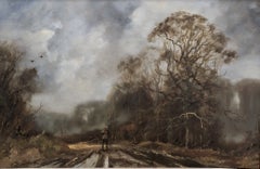 Fine British Sporting Art Oil Painting Huntsman & Pheasants in Woodland Flight
