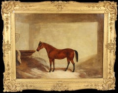 19th Century English Sporting Portrait of a Bay Horse in a Stable