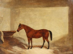 19th Century English Sporting Portrait of a Bay Horse in a Stable