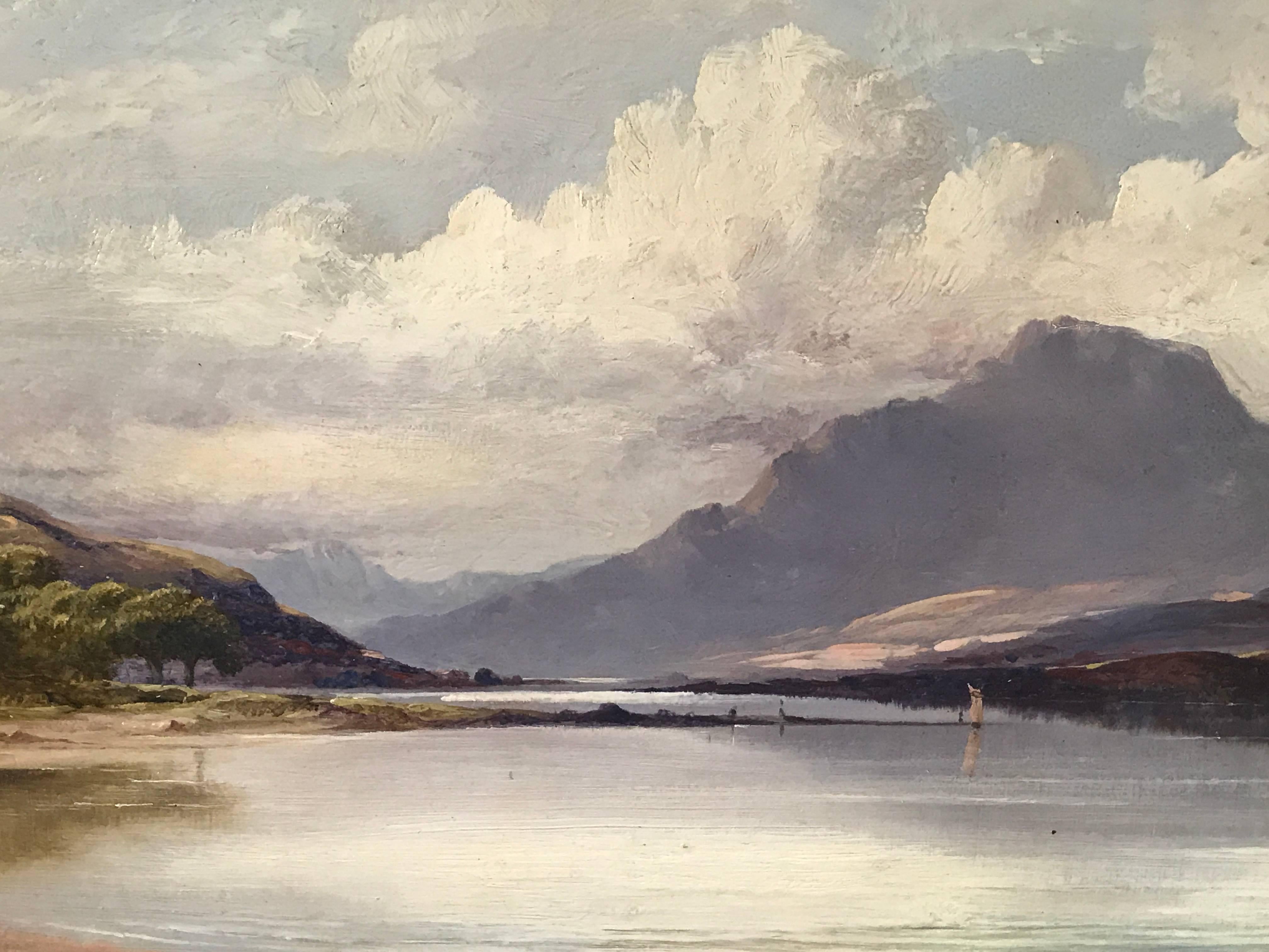 Very fine quality original Victorian oil painting on canvas, depicting the majestic Loch Lomond in the rugged Scottish Highlands. The painting is by the well listed British painter, James Greenlees (fl.1860-1903) and is signed to the lower corner